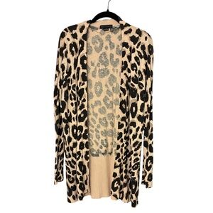 Sanctuary Leopard Print Open Front Cardigan Sweater Beige/Black Size M